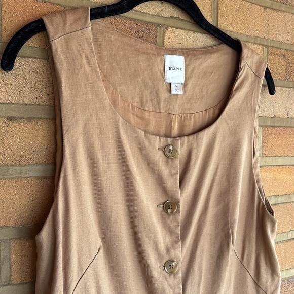 Maeve by Anthropologie Women's Tan Sleeveless Button-Down linen blend vest M - Picture 2 of 10